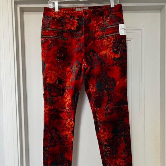 Free People Lennon Floral Velvet Skinny Pants, size 10, Red/Orange (NWT) - Picture 12 of 16